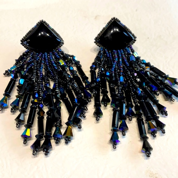 VINTAGE DESIGNER CHIPITA LOADED ONYX W BLACK AB CRYSTAL/GLASS BEADS - Picture 8 of 13